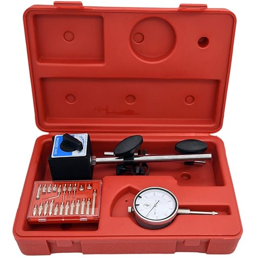 Dial Indicator with Magnetic Base, 0-1.0" Tester Gage, 0.001" Precision Test Indicator with Point Precision Inspection Set,Magnetic Dial Indicator Base Holder with Fine Adjustment Long Arm