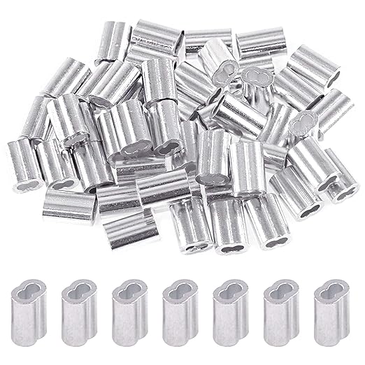 Glarks 200Pcs 1/16''(1.5mm) Aluminum Crimping Loop Sleeve Wire Rope Sleeves Double Barrel Ferrule for Wire Rope and Cable Line End (1/16''-200Pcs)
