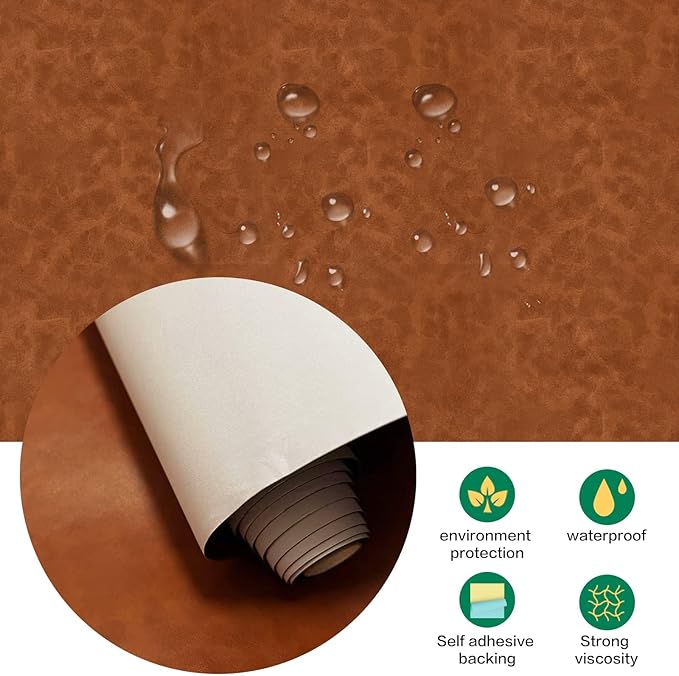Leather Repair Patch Self-Adhesive Leather Patches for Furniture Couch Sofa Car Seats, PU Vinyl Leather Repair Tape Kit to Fix Office Chairs, Cabinets, Handbags (Brown, 3.9 X 78.7 inch)