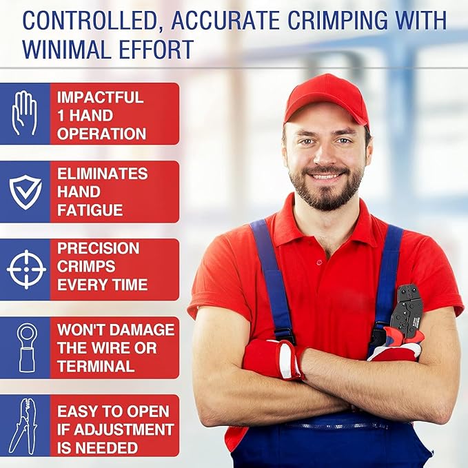 TUBTAP Crimping Tool for Non-Insulated Terminal, AWG 22-16 Ratcheting Wire Crimper with 300PCS Female Spade Connector Terminal Crimper