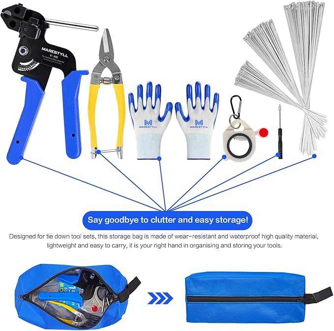 Stainless Steel Cable Tie Gun Set - With 150pcs Heavy Duty Cable Ties，Special Tool For Fastening And Cutting Metal Zip Ties-for Chain Link Fence Parts, Wire Fence Rolls,Exhaust Wrap, Outdoor Fences