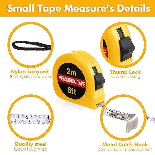 50 Pcs 6 FT Mini Tape Measure Retractable Bulk Small Measuring Tape Pocket Size Measurement Tool for Operation Christmas Items Party Favor Gifts Stuffers for Men(Yellow)