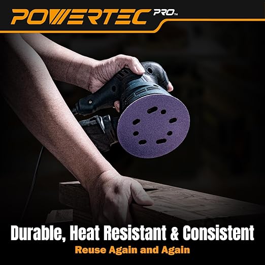 POWERTEC PRO 50PK, 5 Inch Sanding Discs Hook and Loop, 120 Grit, Zirconia Orbital Sander Sandpaper for 5 & 8 Hole Random Orbital Sanders - Automotive, Paint, Metal, Woodworking (45312Z-50)