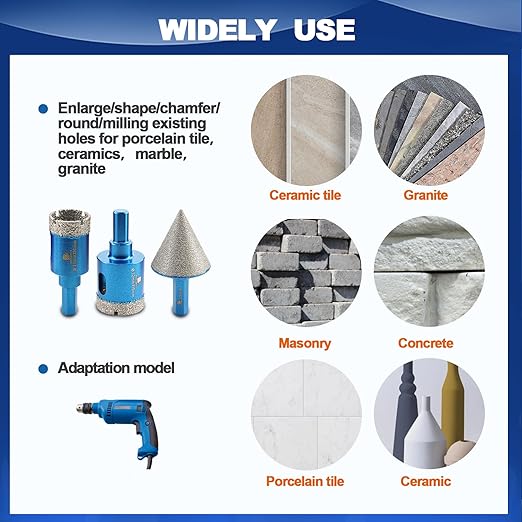 Tile Hole Saw Kit - BRSCHNITT Diamond Core Drill Bit Set 25/32mm Drill Bit &1 3/8" Diamond Chamfer Bit for Porcelain Tile Ceramic Marble Granite