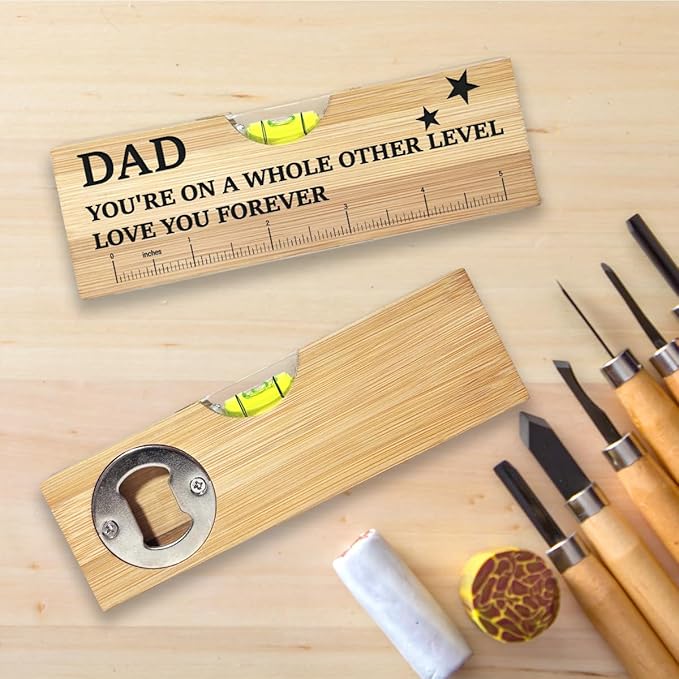 Christmas Gifts for Dad from Daughter Son Wooden Spirit Level, Fathers Day Birthday Gifts for Dad Papa Grandpa Daddy from Daughter Son Wooden Spirit Level Bottle Opener