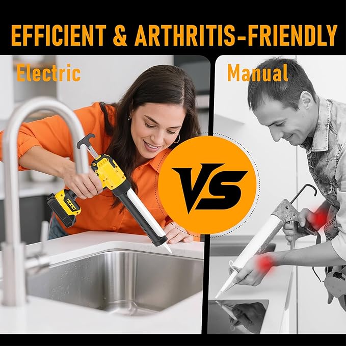Cordless Caulking Gun Compatible with DeWalt 20V Max Battery (Tool Only) 10oz Electric Caulking Gun with Anti-Drip, 6-Speed,LED Light – Ideal for Sealing, Filling & Repairing Windows, Bathrooms