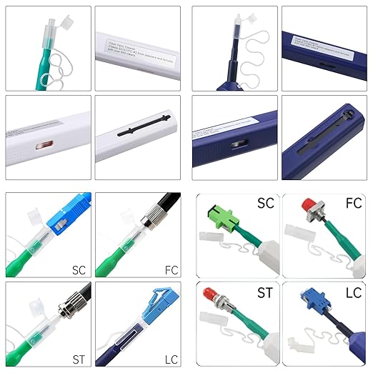 Fiber Optic Cable Troubleshoot Kit - Visual Fault Locator & 2pcs Fiber Cleaners Pens & 1pc FC to LC Adapter & 1pc LC, SC, ST, FC Coupler & 3 Short Patch Cords (Mode Number: VFL-50)