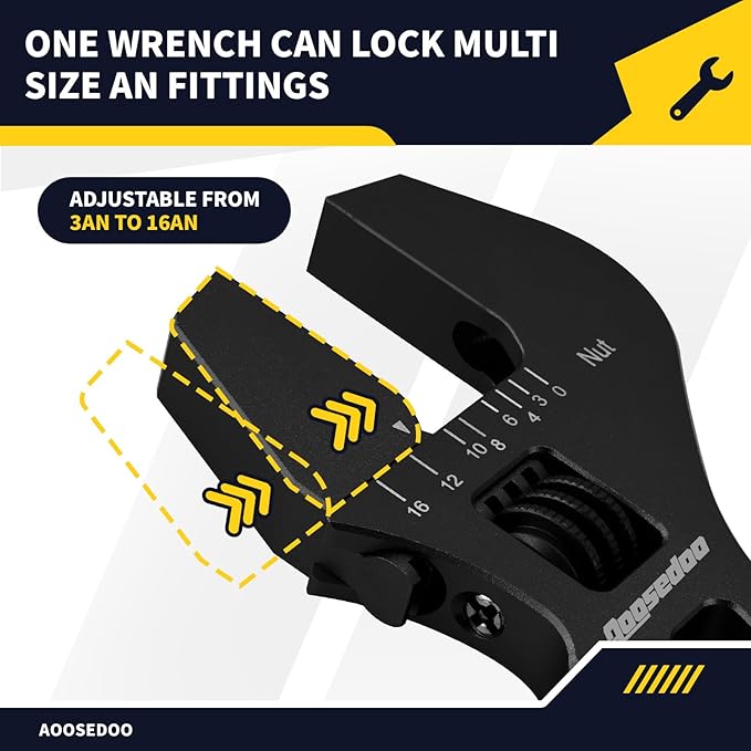 Adjustable AN Fittings Wrench For 3AN-16AN Hose Fitting Spanner Lightweight Aluminum Flat-ended Black With a 6AN-AN8 Double Hose End Fitting Wrench Blue