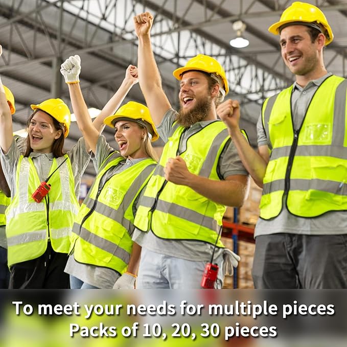 Safety Vests,Hi Vis Vest Reflective Vest with 5 Pockets and Zipper for Men Women, Neon Working Vest for Outdoor One Size