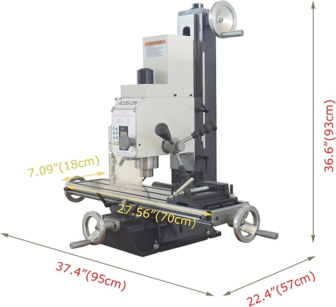 Mini Drilling and Milling Lathe Machine Benchtop for Metal Wood Working with Metric Scale Adjustable Speed MT3 Spindle Taper Emergency Stop Switch 1100W
