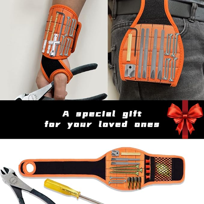 Magnetic Wristband with Flashlight & Magnet Pedal for Holding Screws, Magnetic Wristband Tool Belt for Holding Screws Nails Drill Bits, Cool Handy Gadget Gifts for Fathers, Husband Who Have Everything