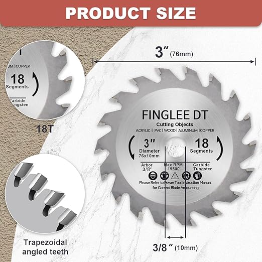 TCT 3 Inch Circular Saw Blade with 3/8 Arbor, 18 Teeth Cutoff Tool Blade for Wood, Plastic, PCV, Acrylic, Plywood, Wood Cutting Blade for Woodworking (3Pcs)