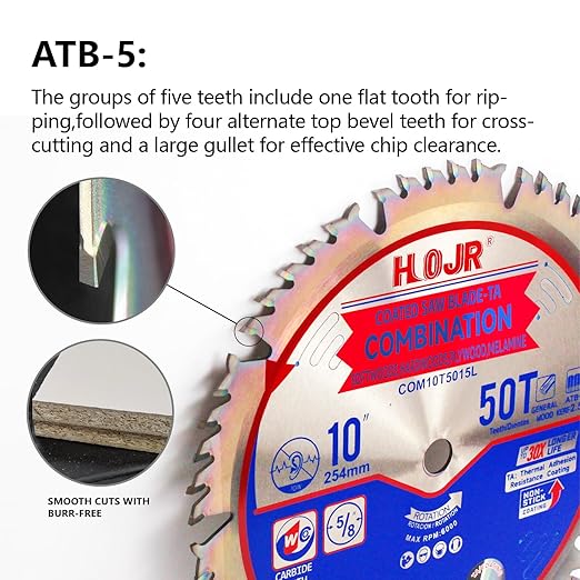 Circular Saw Blade Woodworking TA Series 10" 50-Tooth 5/8" Arbor, Combination Wood Cutting Saw Blade,Special Anti-Thermal Adhesion Coating on Cutting Head -TA, COM 10" 50T 5/8"