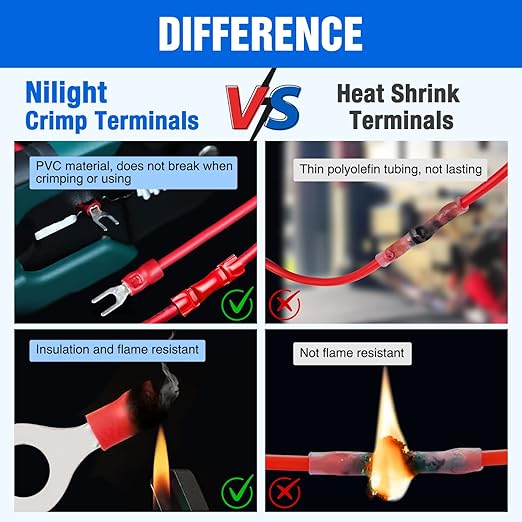 Nilight 540PCS Mixed Quick Disconnect Electrical Insulated Butt Bullet Spade Fork Ring Solderless Crimp Terminals Wire Connectors Assortment Kit