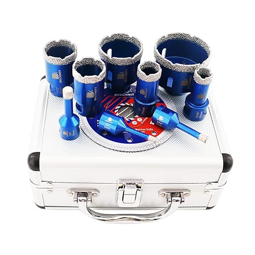 Diamond Core Drill Bit Set - for Porcelain Tile Ceramic,BRSCHNITT 1/4" 5/16" 3/8" 4/5" 1" 1-3/8" 1-1/2" 2" 2-1/2" (6 8 10 20 25 35 38 50 65mm) Vacuum Brazed Diamond Hole Saw Kit with 5/8-11 Thread