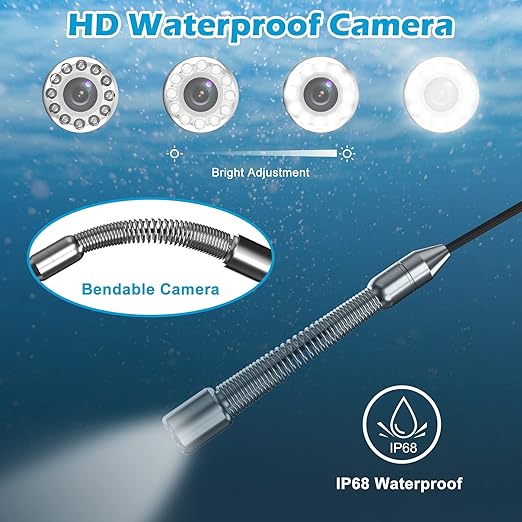 Sanyipace Sewer Camera 100FT/30M, 1080P FHD, Zoom in, Remote Control, Sapphire Lens, Battery Level Display, 12 Adjustable White LEDs, 7'' LCD Screen, Plumbing Pipe Drain Camera, 16GB TF Card