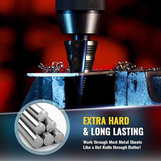 ZELCAN 1PC M2 Step Drill Bit, Faster Drilling Step Bit 3/16 to 1-3/8 Inch, Professional Unibit Drill Bit for Cutting Holes On Sheet Metal, Steel, Wood, Aluminum, PVC, Stepped Up Bit for Electrician