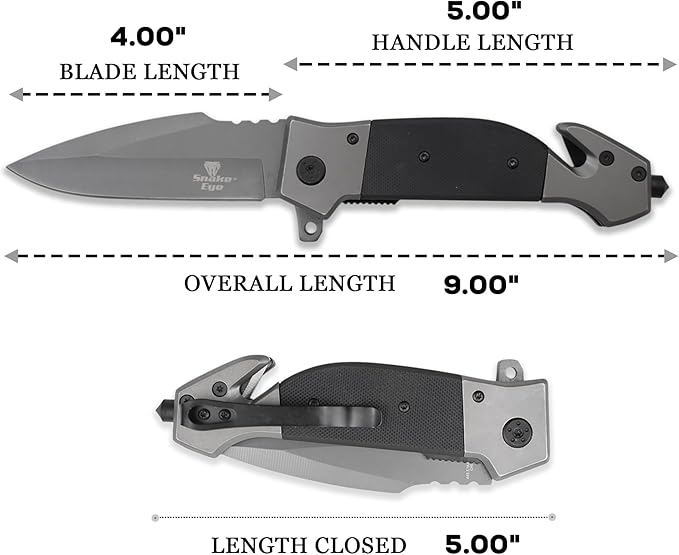 Snake Eye Tactical Heavy Duty Every Day Carry Folding Pocket Knife (Black-1019)