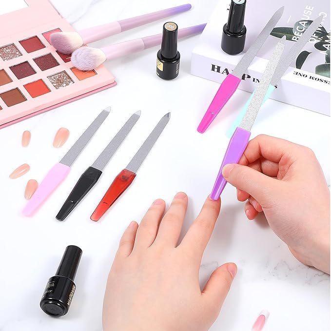 Metal Nail File Set 6 Pcs Metal Nail Files for Women, Anti-Slip Handle Sword Shape, Stainless Steel Nail Files with Sharp Pointed Tip for Natural Nails in Multicolored