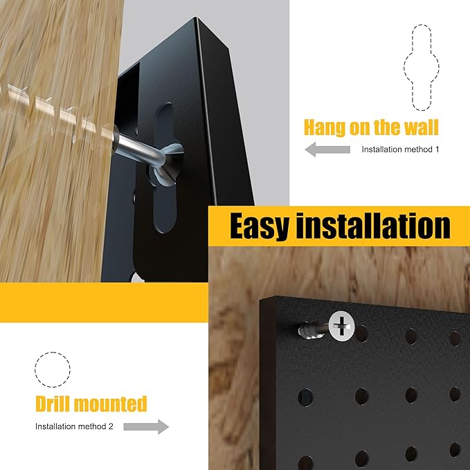 Peg Board, 4 Pack Metal Pegboard Panels Black Pegboards Wall Organizer with Bent Frame Heavy Duty Peg Board for Walls Home, Garage Tool Storage, Office Organization, Craft Room, Kitchen