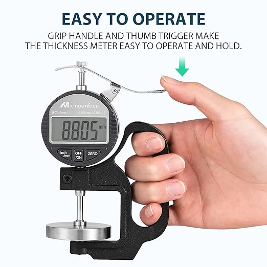 Digital Thickness Gauge 0.001mm/0.00005" | 0-25.4mm/1.0" Electronic Micrometer Thickness Meter with LCD Display, Unit Conversion, Storage Case, Extra Battery