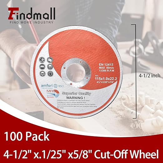 Cut Off Wheels 100 Pack 4-1/2 x 1/25 x 7/8 Inch Metal and Stainless Steel Cutting Discs for Angle Grinders