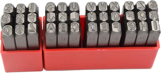 36pcs Heavy Duty Steel Stamp Uppercase Letters and Number Set 3/16" 5mm Hand Stamping Character Mark Code Alphabet Punch Kit for Jewelry Metal Sheet Plate Mold Die Making