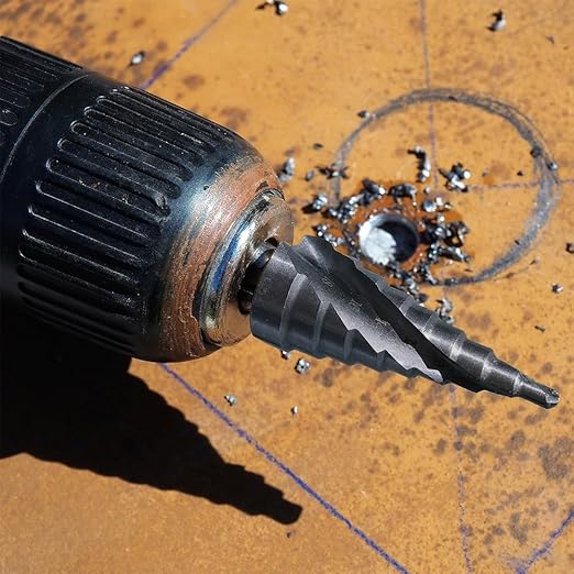 Four Spiral Flute Step Drill Bit, 1/4" - 3/4"(9 Sizes) 1/4" Hex Shank Cobalt Step Drill Bit Fully Coated with TiAlN for Metal, Stainless Steel, Aluminum, Plastic