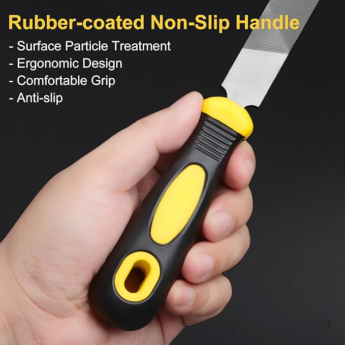 8in Flat Hand Metal File, Total 12in Length, Ergonomic Rubberized Handle, Uniform Teeth, Strength High Carbon Steel, perfect for Long Time Use for Trimming, Sharping Metal, Stone, Wood, etc.