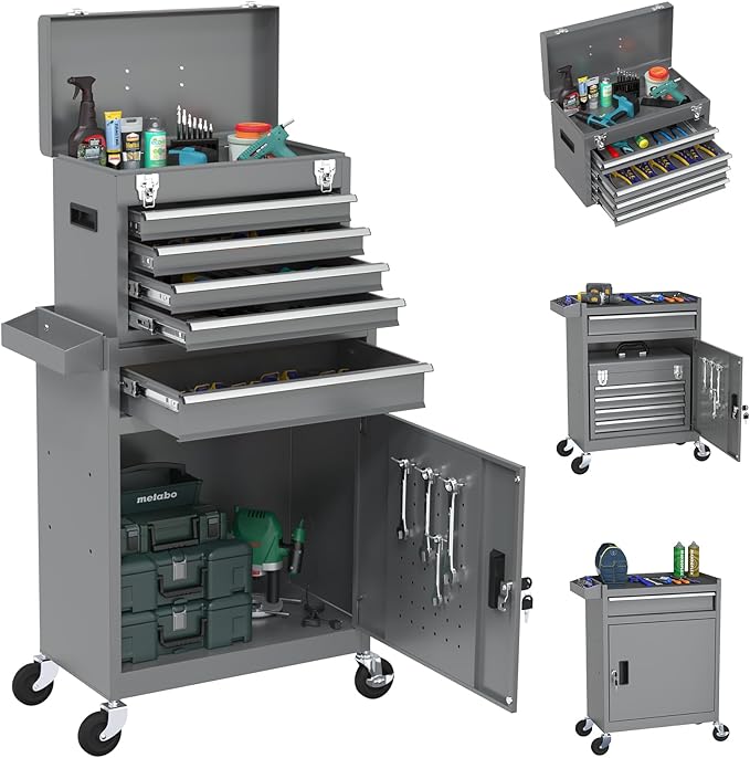 Rolling Tool Box with Wheels, 5-Drawer High Capacity Tool Chest with Wheels, Removable Storage Toolbox with Lock for Garage, Workshop