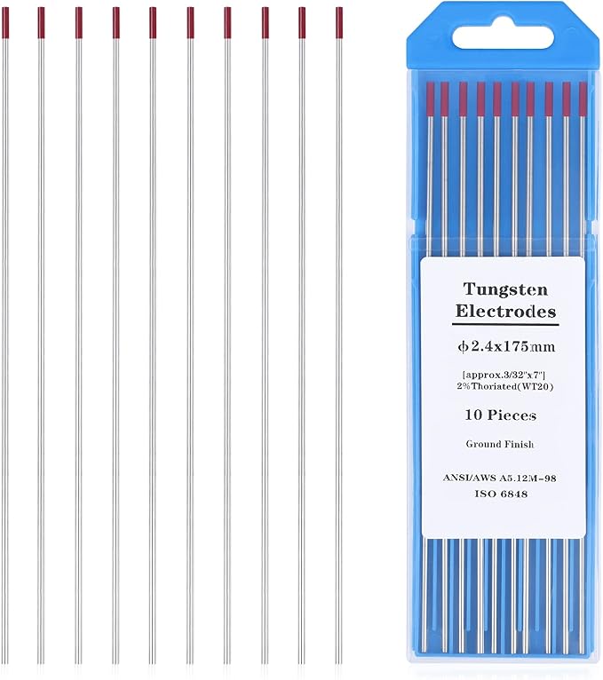 TIG Welding Tungsten Electrodes Tungsten Service 10-Pack（Red - 2% Thoriated Tungsten 3/32"）