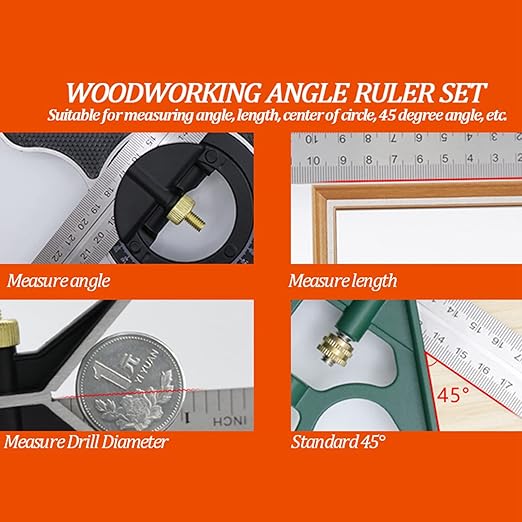 1x Stainless Steel Universal Bevel Set Multi-Functional 180 Degree Angle Combination Square Protractor Ruler Set High Measuring Tool