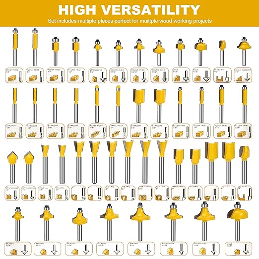 100-Piece Router Bit Set 1/4" Shank 100Pcs Expert Router Bit Kit. Tungsten Carbide Router Bits for Woodworking 1/4 Router bit Set