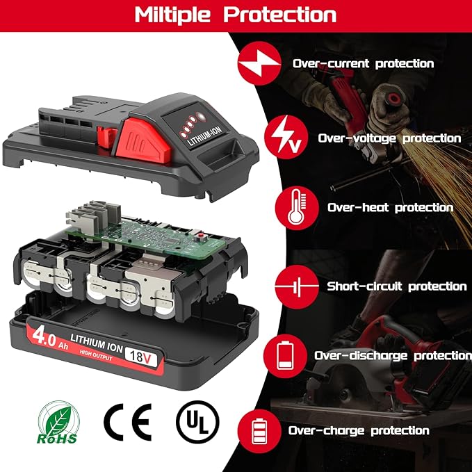2 Pack 4.0Ah 18V Batteries Replace for Milwaukee M18 Battery Lithium lon 48-11-1815 48-11-1840, Compatible with m18 Milwaukee Battery Charger and 18 Volt Cordless Power Tools