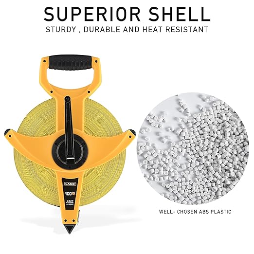 LAND 330FT/100M Heavy Duty Fiberglass Tape Measure - 1/2-Inch Wide, Dual Inch/Metric Scale, Durable Open Reel Measuring Tape for Surveying, Engineering, Runway Construction