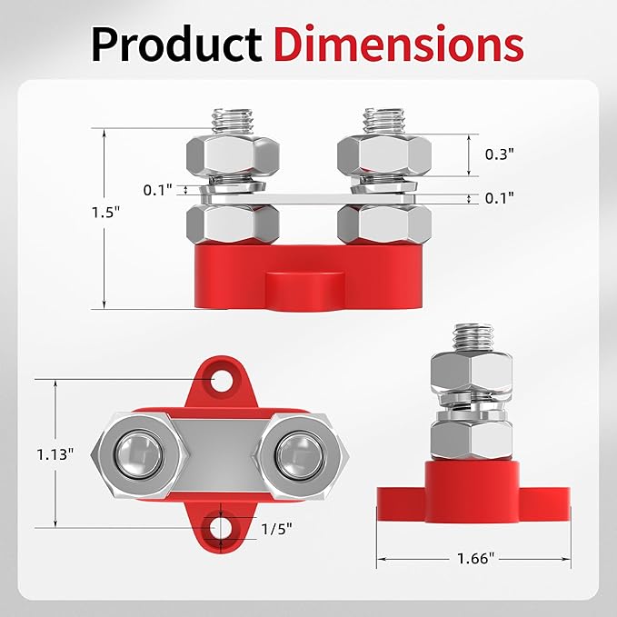 Joinfworld Bus Bar 12V 250A Power Distribution Block Dual 3/8" Studs Marine Battery Bus Bar Junction Block for Automotive Car Boat - Positive&Negative