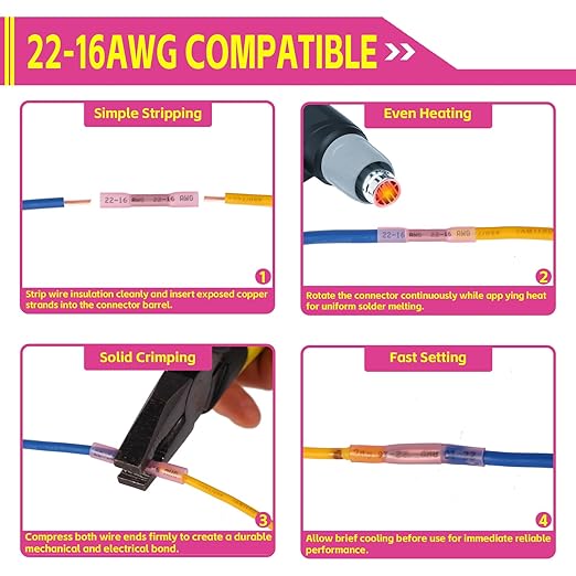1000PCS Heat Shrink Wire Connectors 22-16 AWG, Waterproof Tinned Copper Purple Core Wire Connectors, Insulated Splice Terminals for Cable, Boat, Automotive, and Home Wiring (22-16 AWG)
