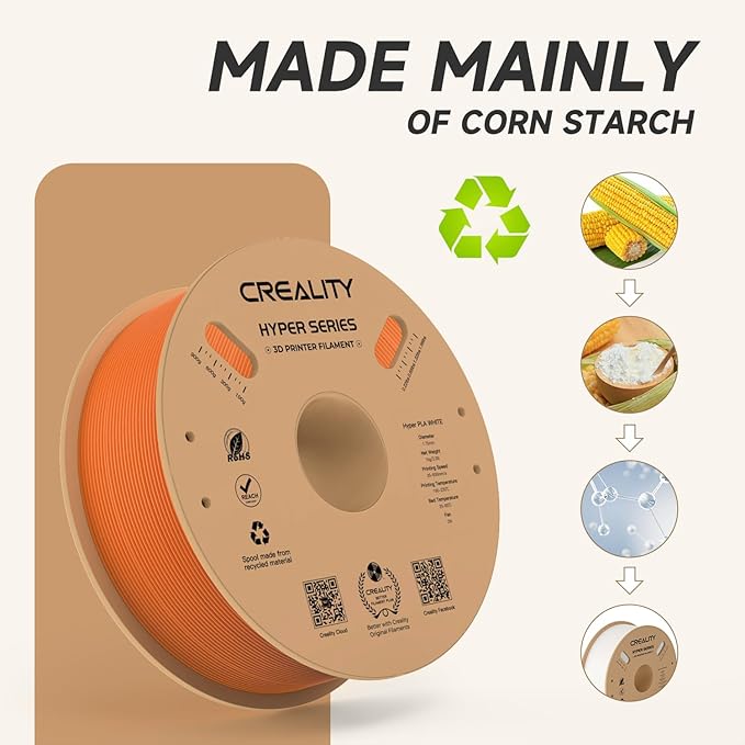 Official Creality Hyper PLA Filament 1.75mm, High Speed PLA 30-600mm/s 3D Printer Filament, Dimensional Accuracy +/-0.02mm, Fit Most FDM 3D Printers，1KG(2.2lbs) Spool Orange