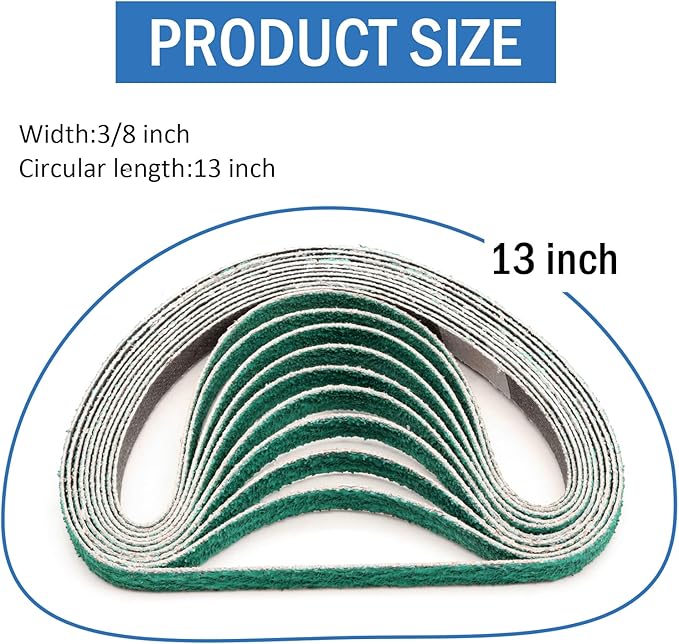3/8 Inch x 13 Inch Sanding Belts for Air Belt Sander, 3/8" x 13" Zirconia Sanding Belts 60 Grit for Woodworking, Metal Polishing, Derusting, 20-Pack