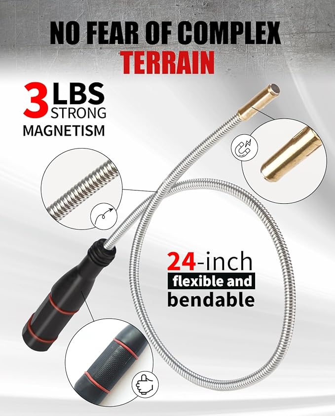 6 Pack Collapsible Magnetic Tray & Telescoping Magnetic Pickup Tool, 3 Different Size Magnetic Parts Tray for Organizing Screws, Bolts, Nuts, Washers, Pins, and Other Small Metal Parts