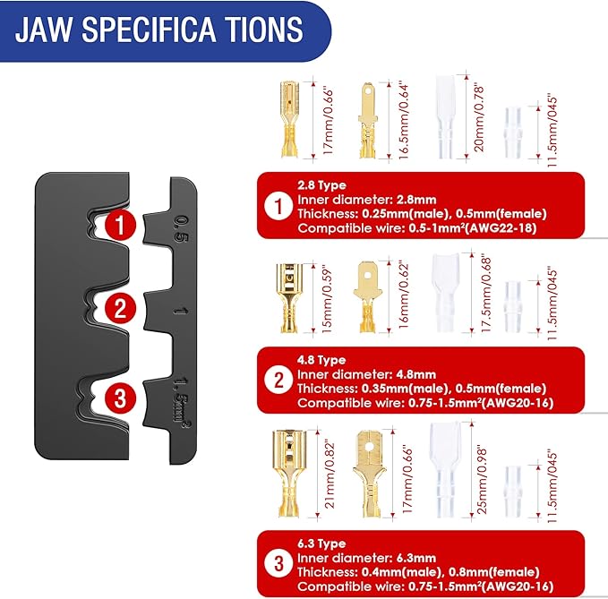 TUBTAP Spade Connector Tool 22-16 AWG Bullet Connectors - Ratcheting Wire Terminal Crimper, Wire Crimping Tool