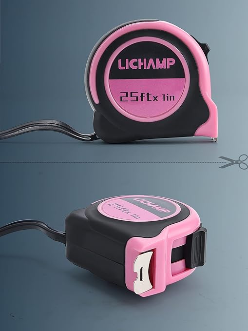 Lichamp Tape Measure 25 Feet, Pink Tape Measure 3 Pack 25ft x 1in with 1/8 Fractions, 0325PK