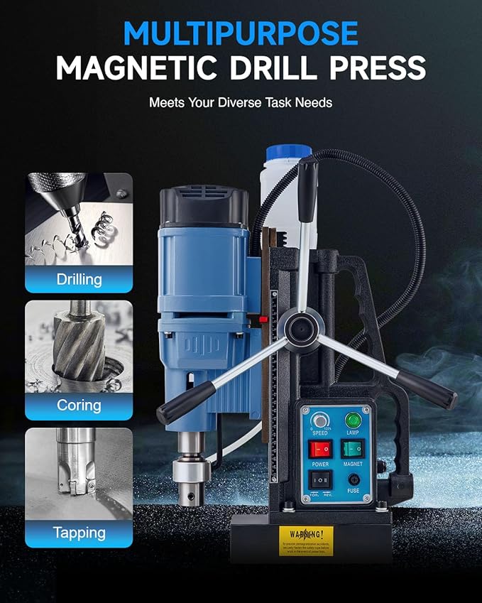 ZELCAN Magnetic Drill Press with 11 Drill Bits, 1550W Mag Drill Press with 2" Dia. 3125 lbf/13900N Mag Force, 650 rpm Power Magnetic Drill with Stepless Speed & Reversible Direction for Metal Surface