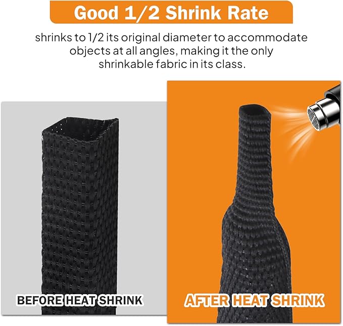 2:1 Ratio Flat Heat Shrinkable Braided Sleeving,Electrical Insulating Tubing,Durable Automotive Fabric Harness Shrinking Sheath (1/2"-20ft)
