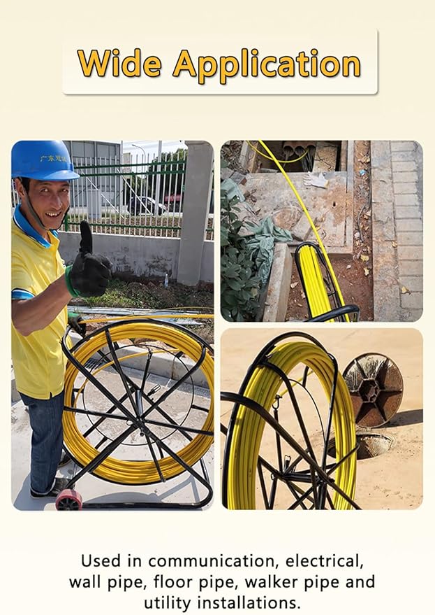 Fish Tape Fiberglass 6MM 500FT Fish Tape Puller Fiberglass Wire Cable Running with Cage [6mm*150m]