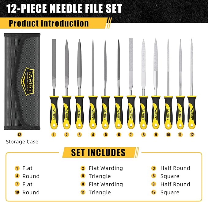 12PCS Needle File Set with Tool Bag, Small File Set Includes 6pcs Jewlers Files & 6 Steel Files for Metal, Jewlers, Wood, Leather and Plastic