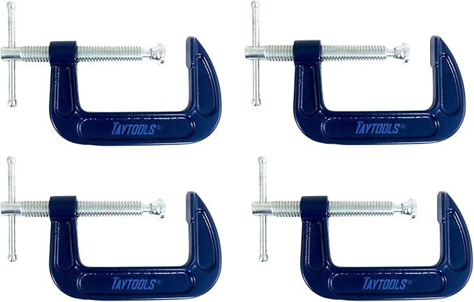 4 Pack Taytools 5 Inch C Clamps Malleable Steel Frame Power Coated Acme Threads Zinc Plated Carbon Steel Spindle and Sliding Bar (4, 5 inch)