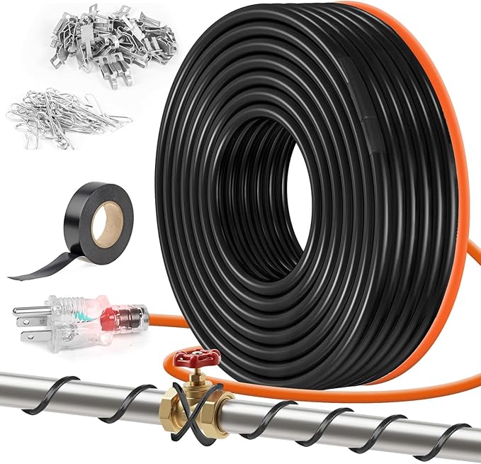 5W/FT 120V Pipe Heat Tape 100FT (3FT-200FT) - Freeze Protection Heating Cable for Metal/Plastic Water Pipes, Maintains Flow at -40°F