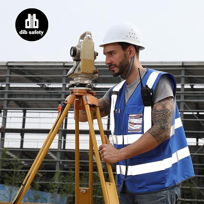 Dib Safety Reflective Vest High Visibility with Pockets and Zipper, Blue S