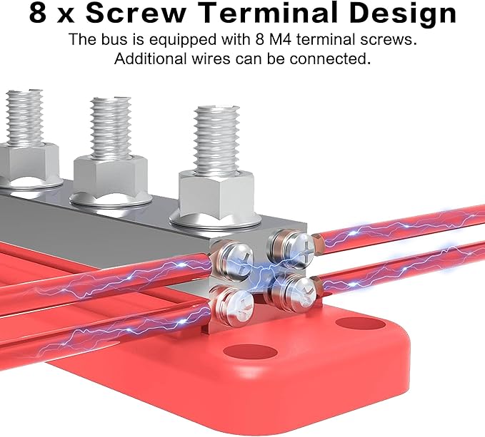 IZTOSS 12 V Bus Bar Terminal Block 8 x 3/8"(M10) Terminal Studs,Battery Bus Bar Max 600 V AC 48 V DC Positive & Negative Battery Distribution Block for Battery Marine RV Truck